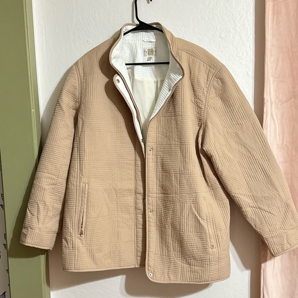 Gallery Woman’s 3X Tan Quilted Button Zip Snap Closure Overcoat Jacket - Picture 1 of 7